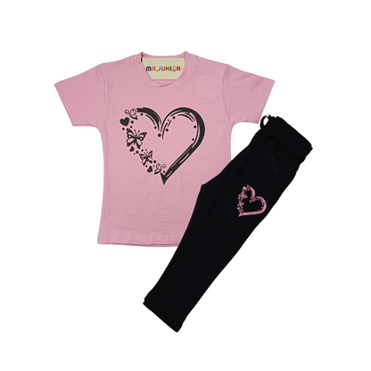 Black/Pink Heart Girls Tracksuit