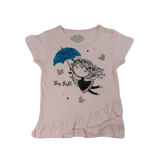 Baby Pink Girls Sequin Tee