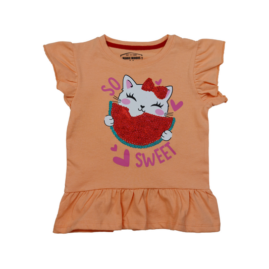 Orange Kitty Girls Sequin Tee