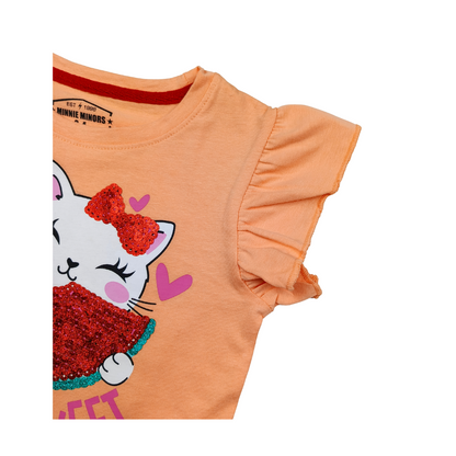 Orange Kitty Girls Sequin Tee