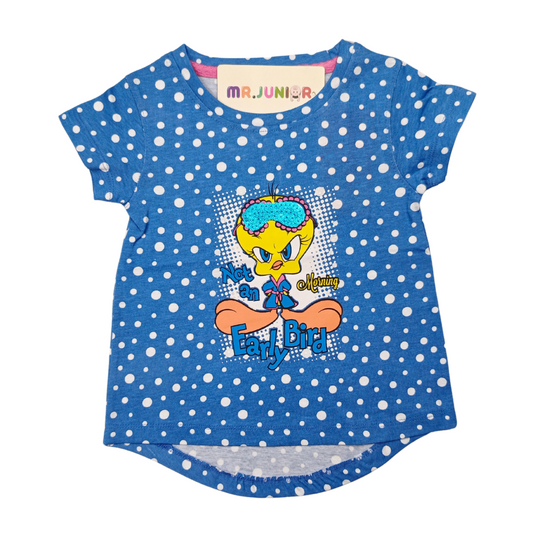 Polka Blue Tweety Girls Sequin Tee