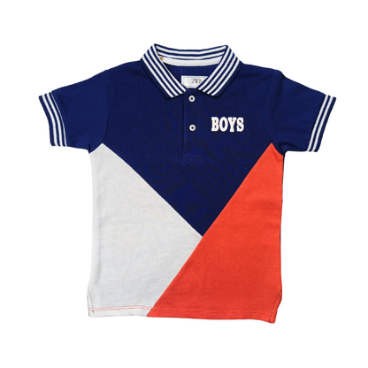 Orange Color Block Boys Polo Shirt