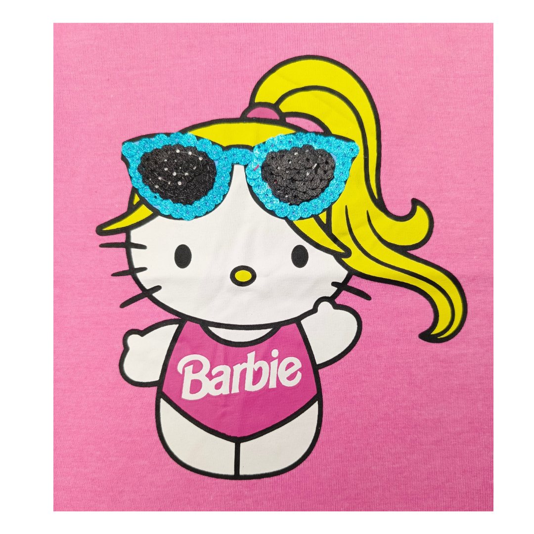 Barbie Kitty Pink Girls Sequin Tee