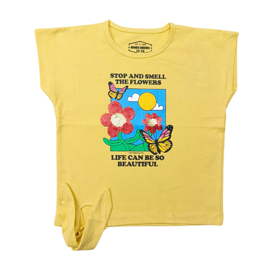 Yellow Flower Girls Sequin Tee