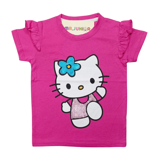 Dark Kitty Pink Girls Sequin Tee